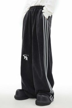 MRNEARLY Y2K Wide Leg Track Pants - 90s Grunge, Retro Summer Outfits, Y2K Fashion Essentials