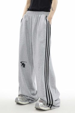 MRNEARLY Y2K Wide Leg Track Pants - 90s Grunge, Retro Summer Outfits, Y2K Fashion Essentials