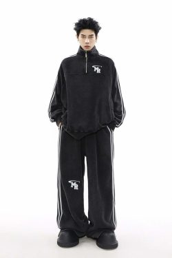 MRNEARLY Y2K Wide Leg Track Pants - 90s Grunge, Retro Summer Outfits, Y2K Fashion Essentials