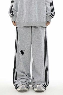 MRNEARLY Y2K Wide Leg Track Pants - 90s Grunge, Retro Summer Outfits, Y2K Fashion Essentials