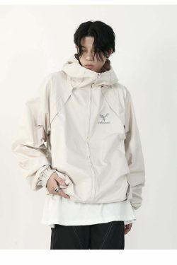 MRNEARLY Y2K Windbreaker Jacket - Retro 90s Grunge, Summer Y2K Outfits, Pastel Goth Style