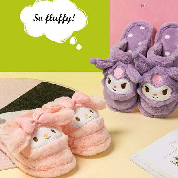 My Melody Fluffy House Slippers - MINISO x SANRIO | Y2K & 90s Fashion, Grunge, Retro Style