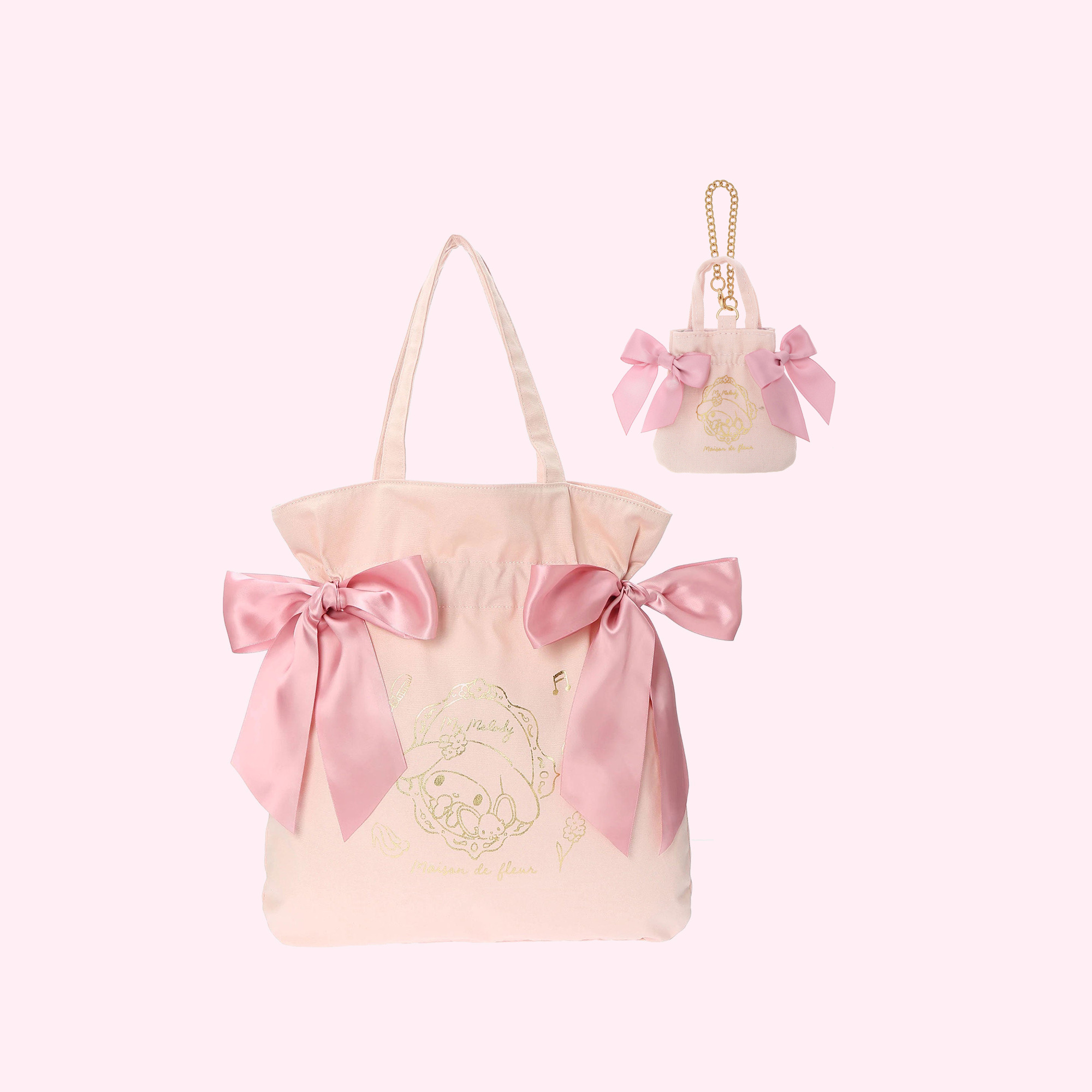 My Melody x Maison de FLEUR SANRIO Ribbon Tote Bag - Y2K Grunge 90s Retro Style Gingham Inner