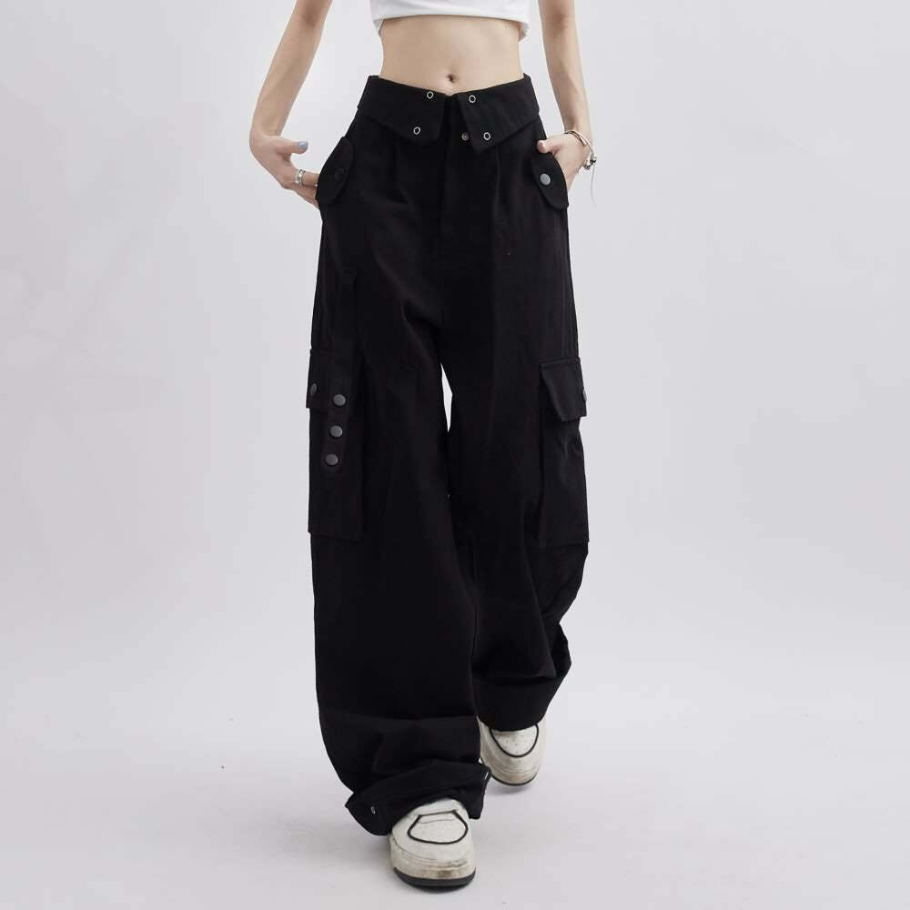 Mystic Black Gothic Cargo Pants - Y2K Grunge, 90s Fashion, Retro Style, Y2K Club Outfits