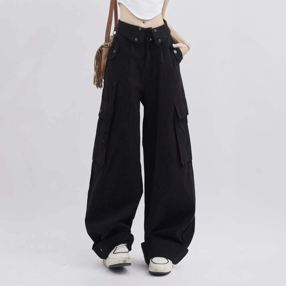 Mystic Black Gothic Cargo Pants - Y2K Grunge, 90s Fashion, Retro Style, Y2K Club Outfits