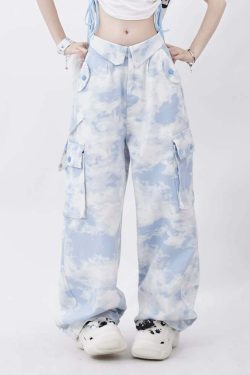 Mystic Blue Tie Dye Gothic Cargo Pants - Y2K Grunge Summer Outfit, 90s Retro Fashion