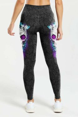 Mystic Floral Skull High Waist Leggings - Y2K Grunge, 90s Fashion, Retro Goth, Summer Y2K Outfits