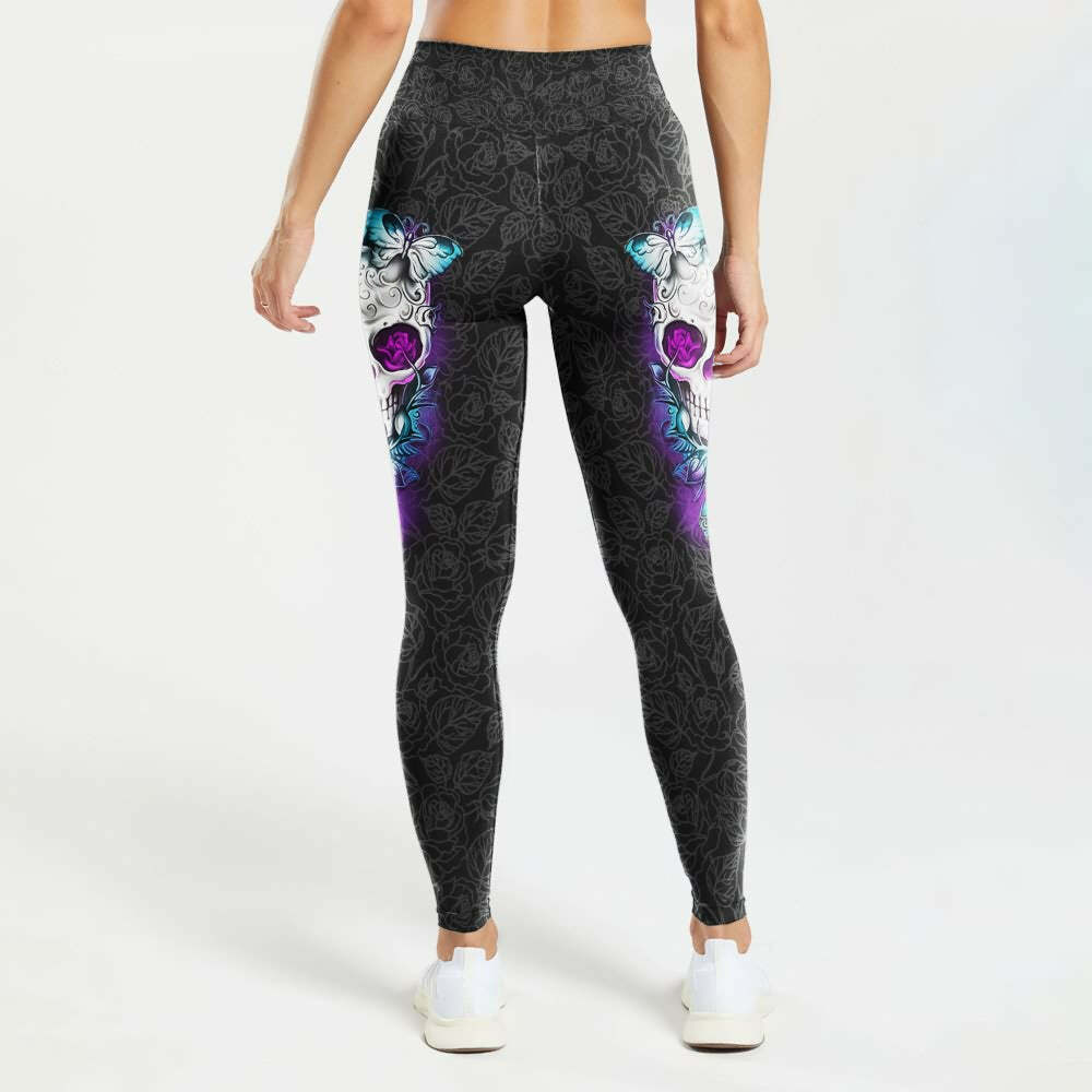 Mystic Floral Skull High Waist Leggings - Y2K Grunge, 90s Fashion, Retro Goth, Summer Y2K Outfits
