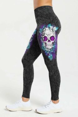 Mystic Floral Skull High Waist Leggings - Y2K Grunge, 90s Fashion, Retro Goth, Summer Y2K Outfits