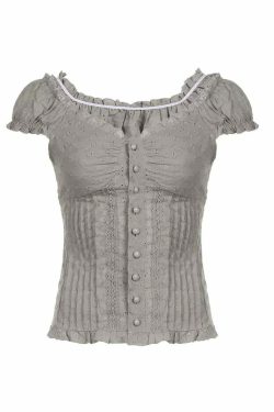 Naila Short Sleeve Lace Top - Y2K Summer Grunge, 90s Retro, Pastel Goth, Y2K Party Outfit