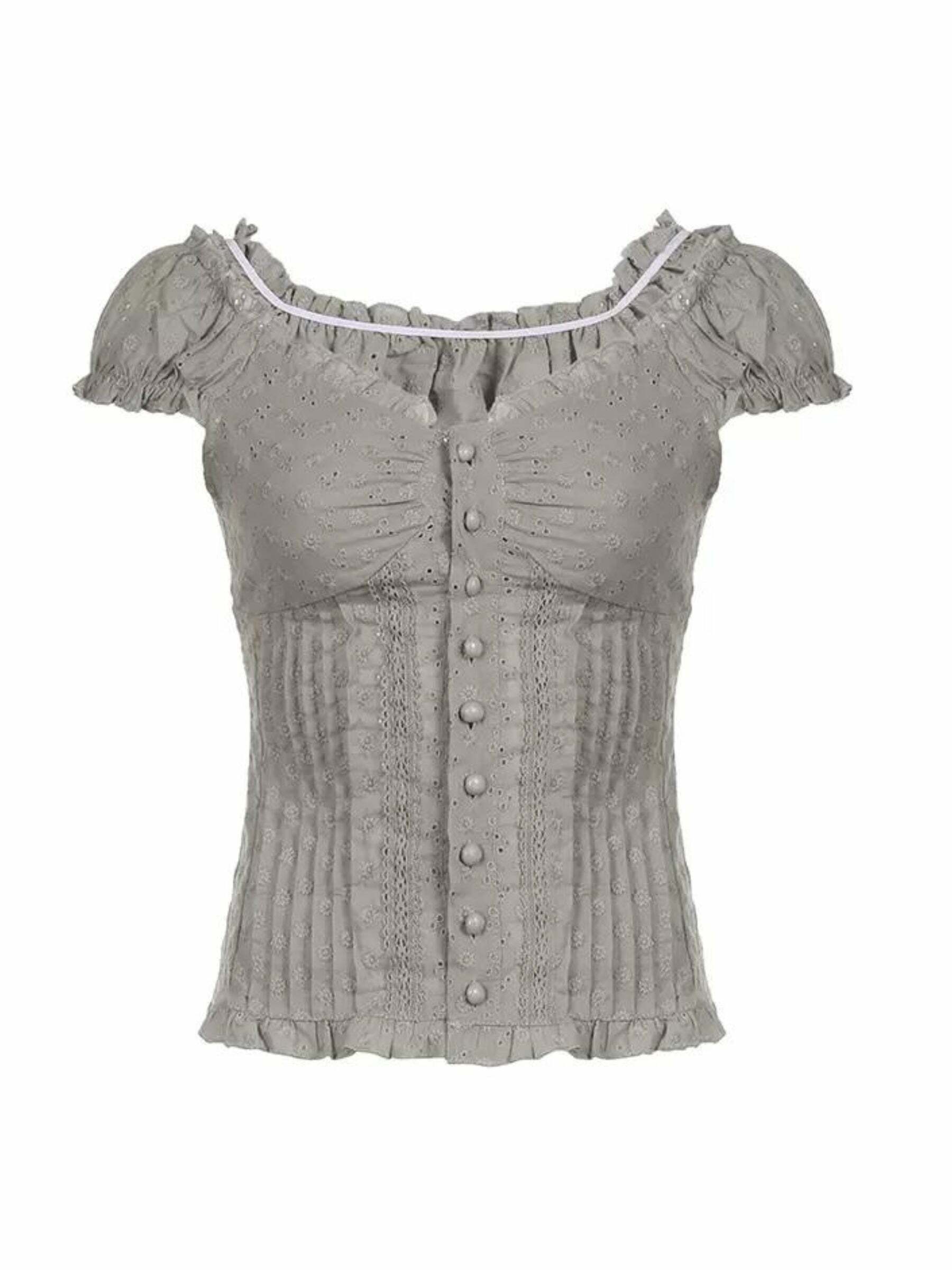 Naila Short Sleeve Lace Top - Y2K Summer Grunge, 90s Retro, Pastel Goth, Y2K Party Outfit