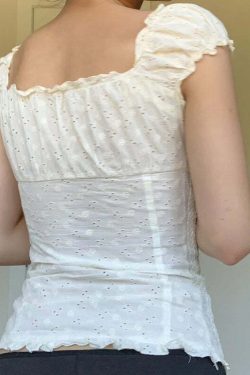 Naila Short Sleeve Lace Top - Y2K Summer Grunge, 90s Retro, Pastel Goth, Y2K Party Outfit