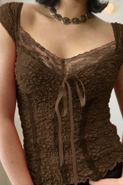 Naliah Short Sleeve Lace Top - Y2K Summer Grunge, 90s Retro, Pastel Goth, Y2K Party Outfit