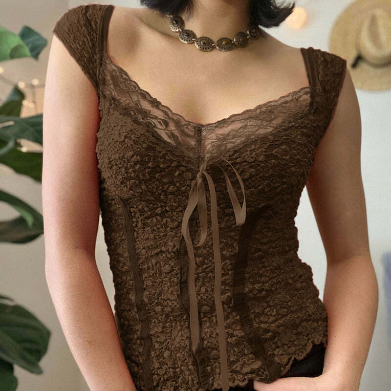 Naliah Short Sleeve Lace Top - Y2K Summer Grunge, 90s Retro, Pastel Goth, Y2K Party Outfit
