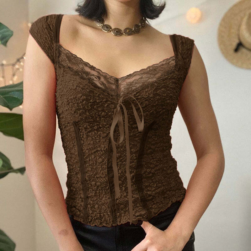 Naliah Short Sleeve Lace Top - Y2K Summer Grunge, 90s Retro, Pastel Goth, Y2K Party Outfit