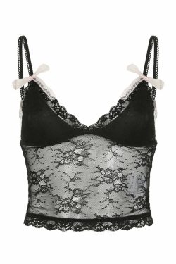 Nataly Lace Crop Top with Bow Detail - Y2K Summer, 90s Grunge, Retro Party Outfit