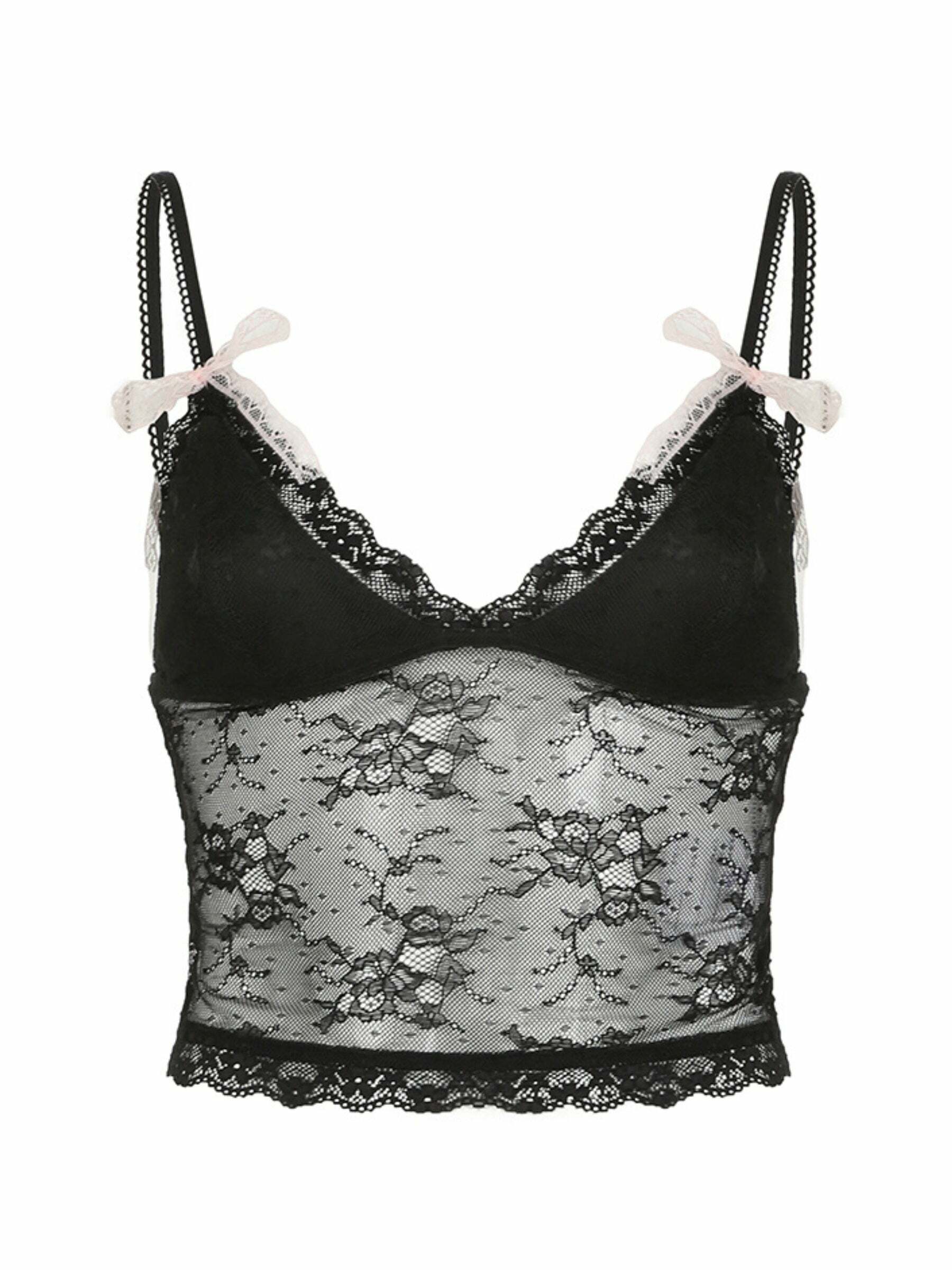 Nataly Lace Crop Top with Bow Detail - Y2K Summer, 90s Grunge, Retro Party Outfit