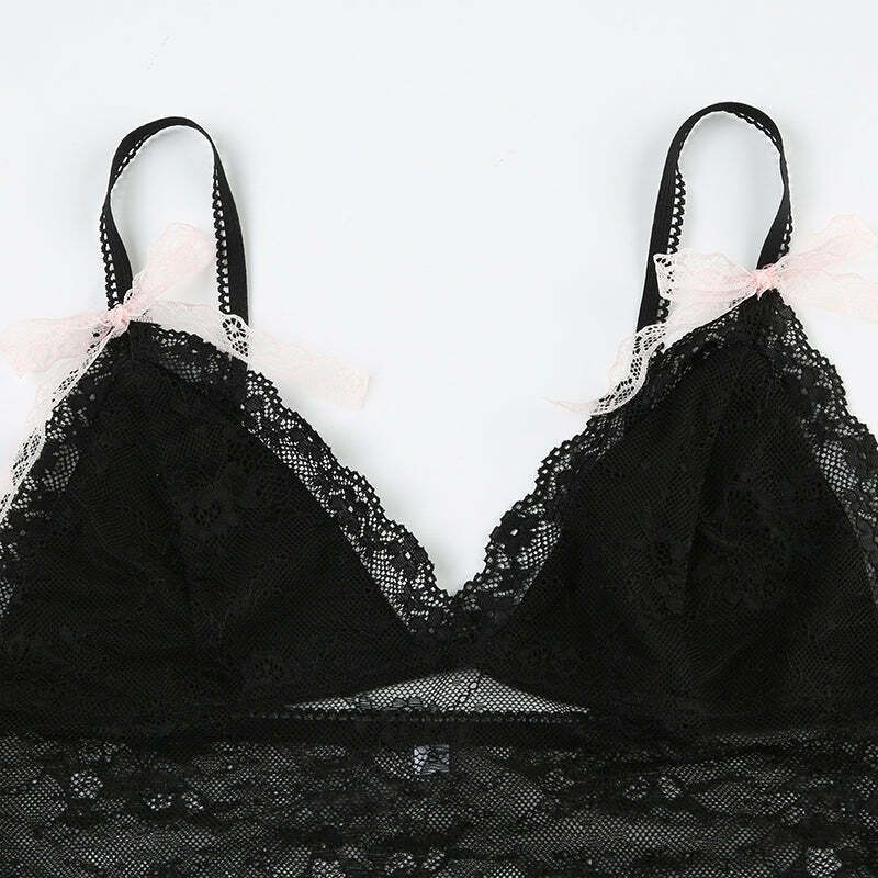 Nataly Lace Crop Top with Bow Detail - Y2K Summer, 90s Grunge, Retro Party Outfit