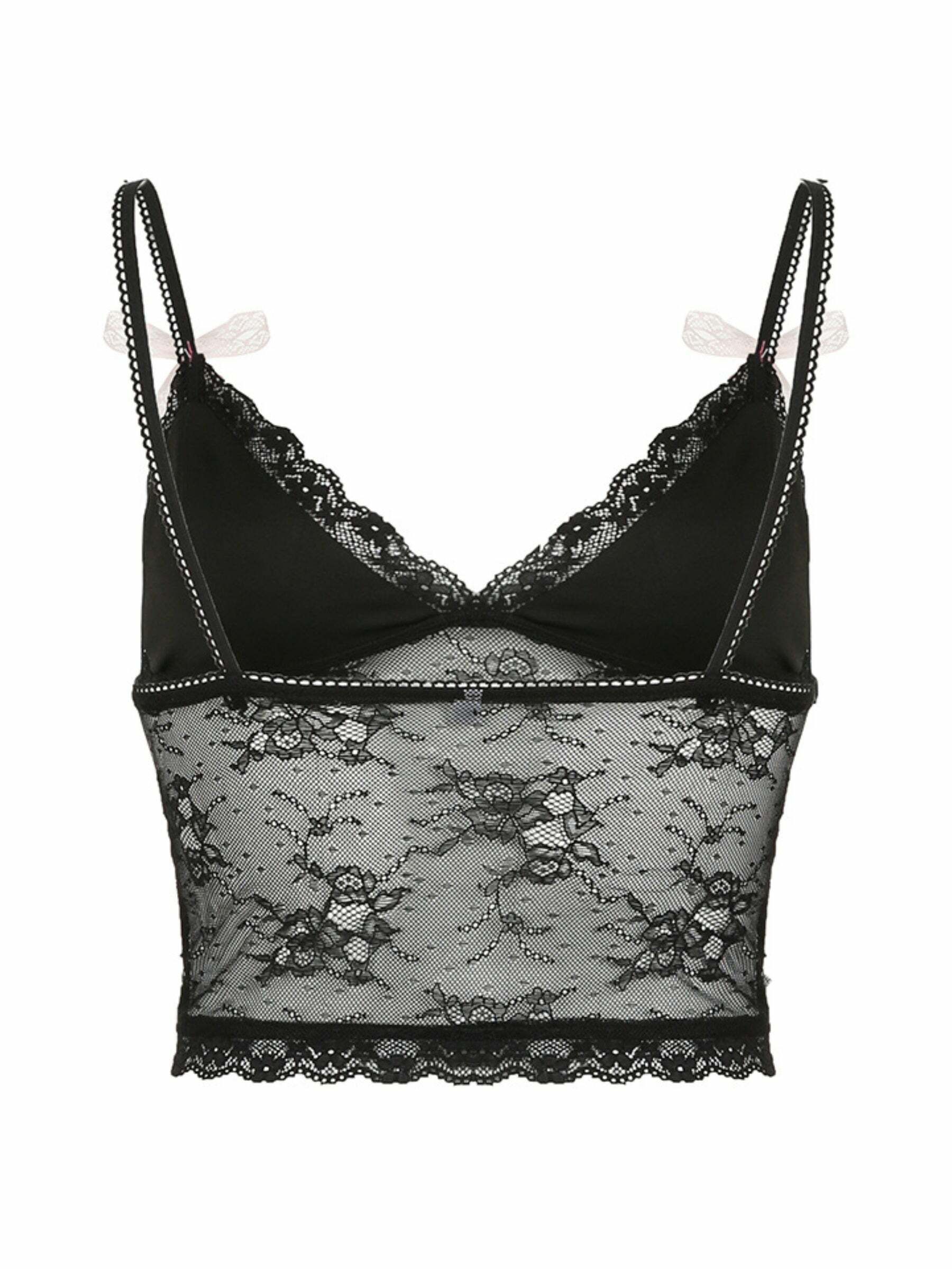 Nataly Lace Crop Top with Bow Detail - Y2K Summer, 90s Grunge, Retro Party Outfit