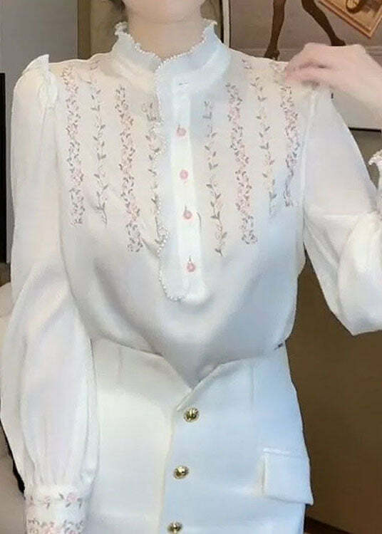 Natural White Ruffled Patchwork Chiffon Top - Y2K Summer, 90s Fashion, Grunge, Retro Style