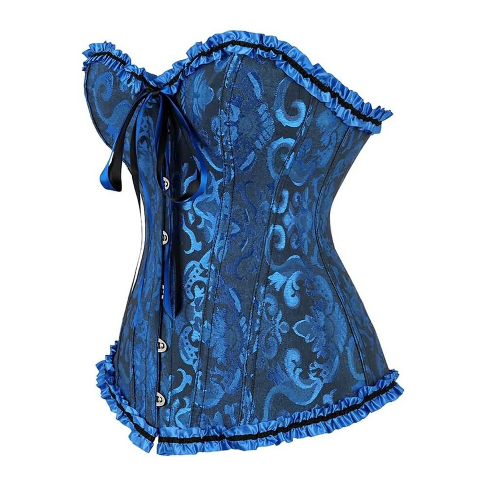 Navy Blue Gothic Ruffle Trim Overbust Corset - Y2K Grunge, 90s Fashion, Retro Summer Outfit
