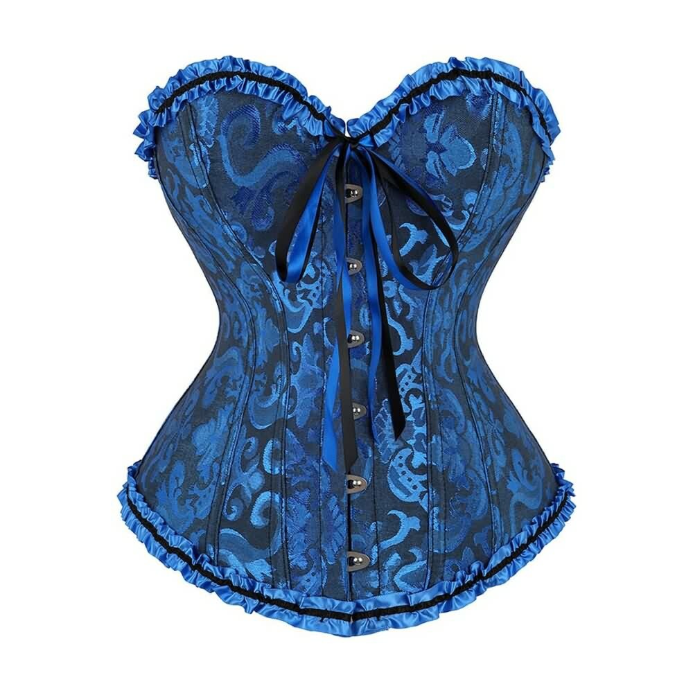 Navy Blue Gothic Ruffle Trim Overbust Corset - Y2K Grunge, 90s Fashion, Retro Summer Outfit