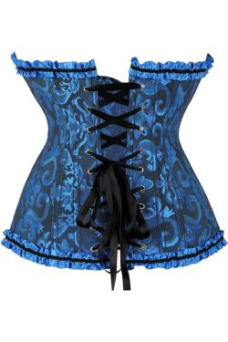 Navy Blue Gothic Ruffle Trim Overbust Corset - Y2K Grunge, 90s Fashion, Retro Summer Outfit