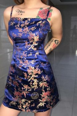 Navy Blue Satin Dress - Y2K Summer Outfit, 90s Fashion, Grunge, Retro Style, Y2K Party Look