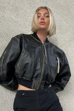 Navya Leather Crop Jacket - Y2K Summer Grunge, 90s Retro, Gothic Y2K, Y2K Party & Club Out