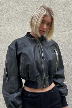 Navya Leather Crop Jacket - Y2K Summer Grunge, 90s Retro, Gothic Y2K, Y2K Party & Club Out