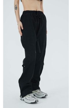 NECOYEP Nylon Cargo Pants - Y2K Summer Grunge, 90s Retro Style, Y2K Club & Party Outfits
