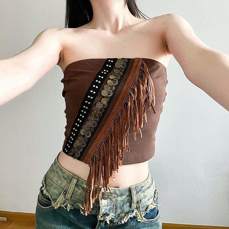 Neha Ethnic Embellished Tube Top - Y2K Summer, 90s Grunge, Retro Party, Pastel Goth Fashion