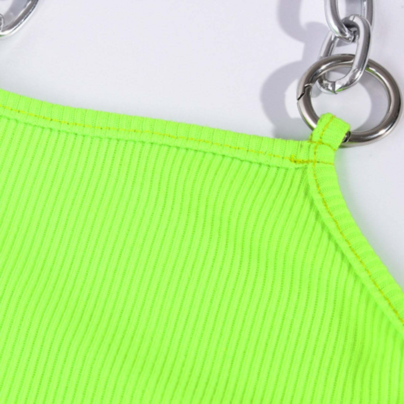 Neon Green E-Girl Top with Metal Chain Straps - Y2K Grunge, 90s Fashion, Retro Style