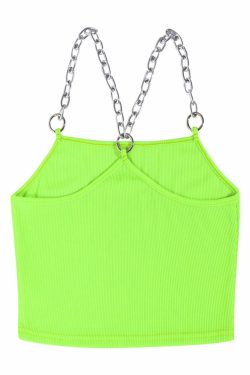 Neon Green E-Girl Top with Metal Chain Straps - Y2K Grunge, 90s Fashion, Retro Style
