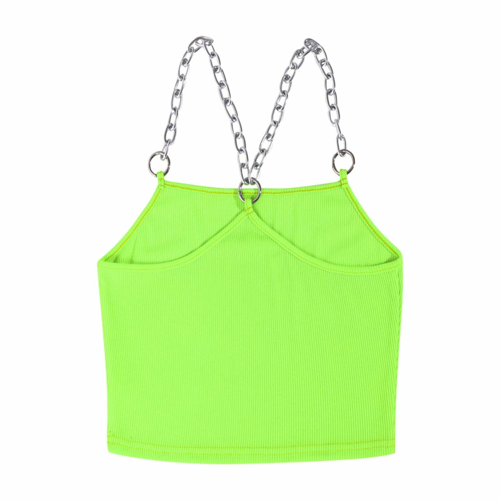 Neon Green E-Girl Top with Metal Chain Straps - Y2K Grunge, 90s Fashion, Retro Style