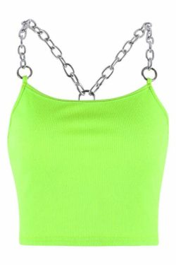 Neon Green E-Girl Top with Metal Chain Straps - Y2K Grunge, 90s Fashion, Retro Style