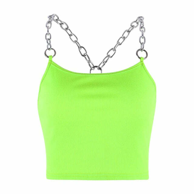 Neon Green E-Girl Top with Metal Chain Straps - Y2K Grunge, 90s Fashion, Retro Style