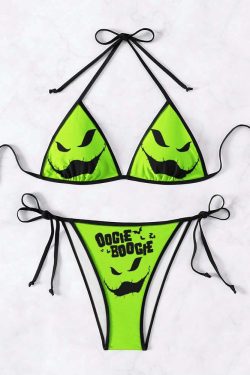 Neon Green Y2K Gothic Halter String Bikini Set - Retro 90s Summer Grunge Beach Outfit