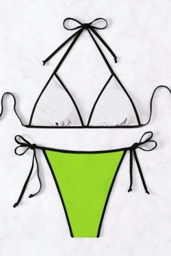 Neon Green Y2K Gothic Halter String Bikini Set - Retro 90s Summer Grunge Beach Outfit
