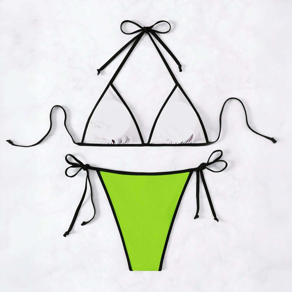 Neon Green Y2K Gothic Halter String Bikini Set - Retro 90s Summer Grunge Beach Outfit
