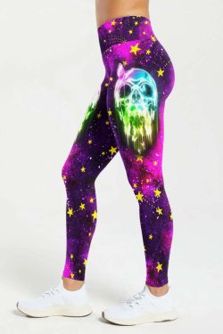 Neon Skull High Waist Leggings - Y2K Grunge, 90s Retro, Gothic Y2K, Summer Y2K Outfits