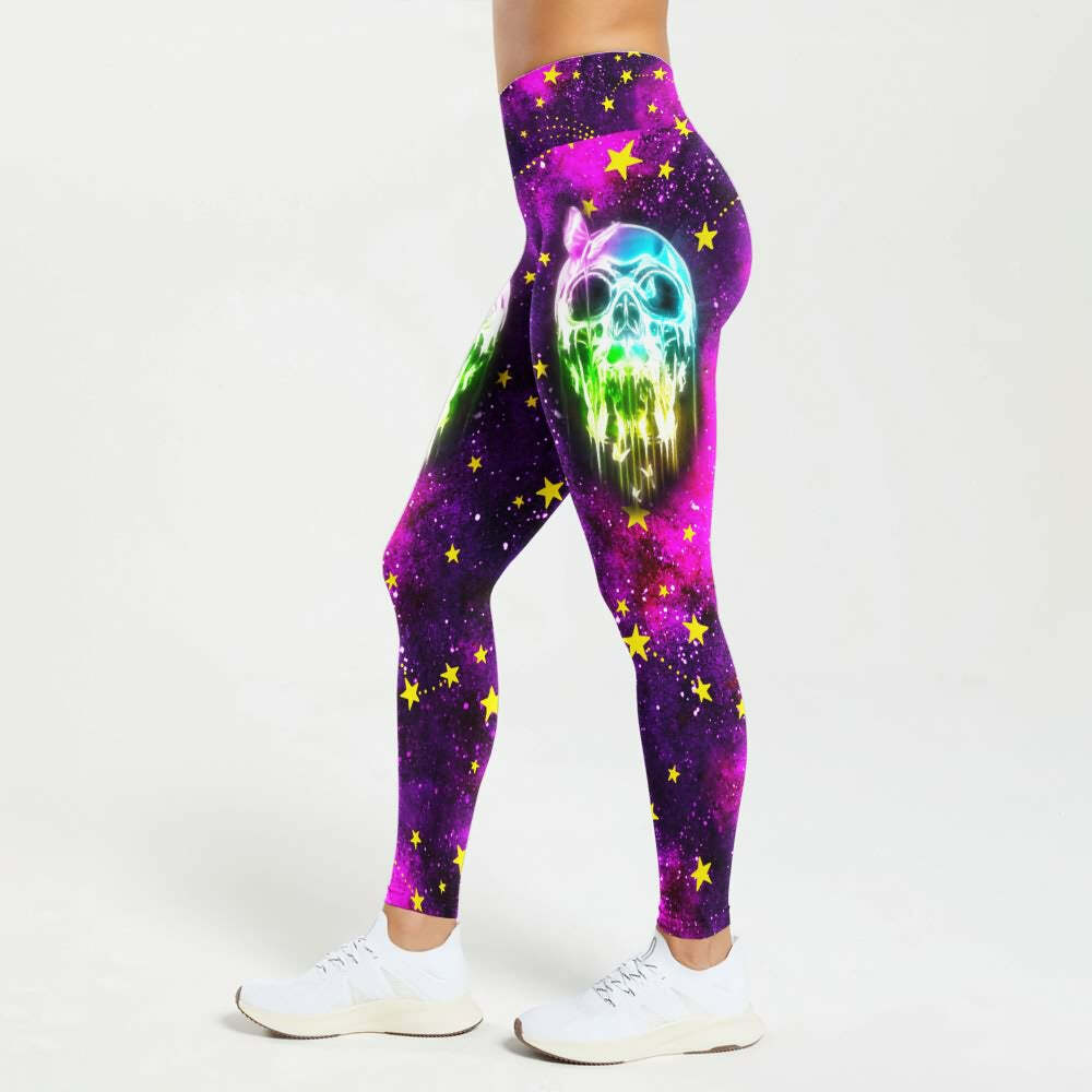 Neon Skull High Waist Leggings - Y2K Grunge, 90s Retro, Gothic Y2K, Summer Y2K Outfits