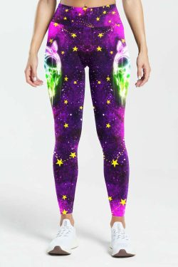 Neon Skull High Waist Leggings - Y2K Grunge, 90s Retro, Gothic Y2K, Summer Y2K Outfits