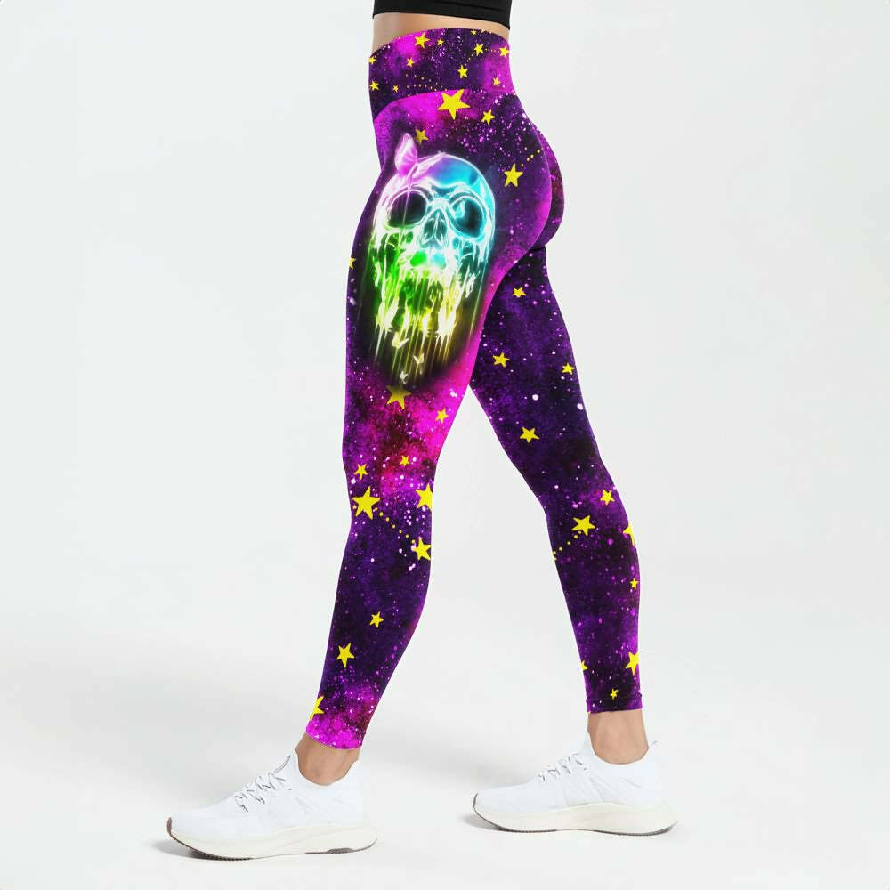 Neon Skull High Waist Leggings - Y2K Grunge, 90s Retro, Gothic Y2K, Summer Y2K Outfits