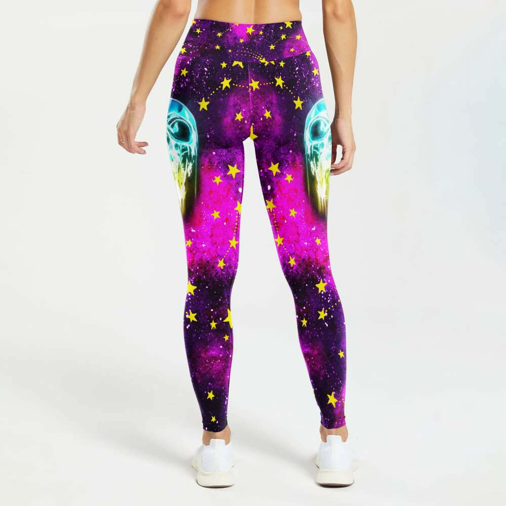 Neon Skull High Waist Leggings - Y2K Grunge, 90s Retro, Gothic Y2K, Summer Y2K Outfits
