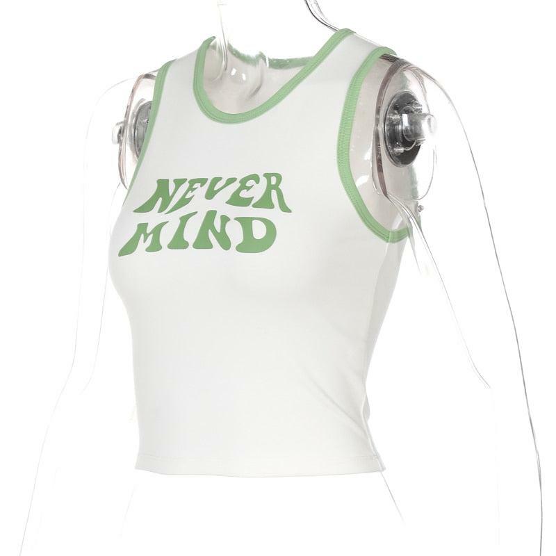 Never Mind Tank Top - Y2K Summer Grunge, 90s Retro, Baby Tees, Pastel Goth, Y2K Club Out