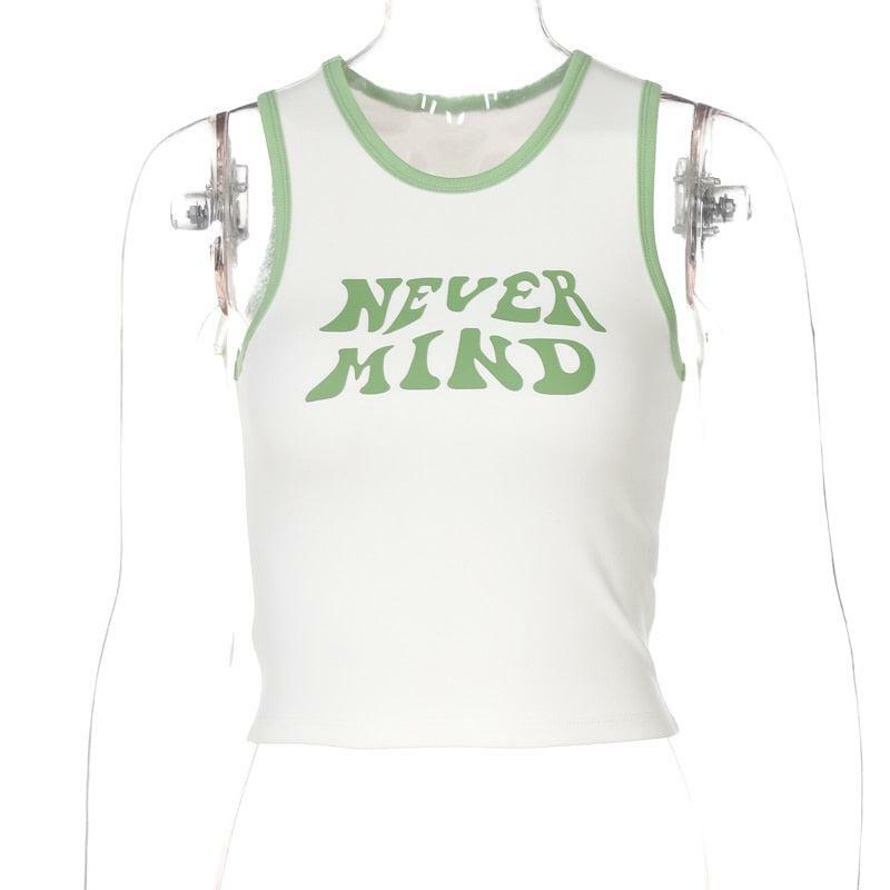 Never Mind Tank Top - Y2K Summer Grunge, 90s Retro, Baby Tees, Pastel Goth, Y2K Club Out