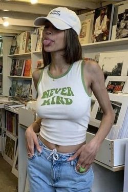 Never Mind Tank Top - Y2K Summer Grunge, 90s Retro, Baby Tees, Pastel Goth, Y2K Club Out