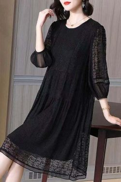 New Beige O Neck Embroidered Lace Dress - Y2K Summer, 90s Grunge, Retro Party Outfit
