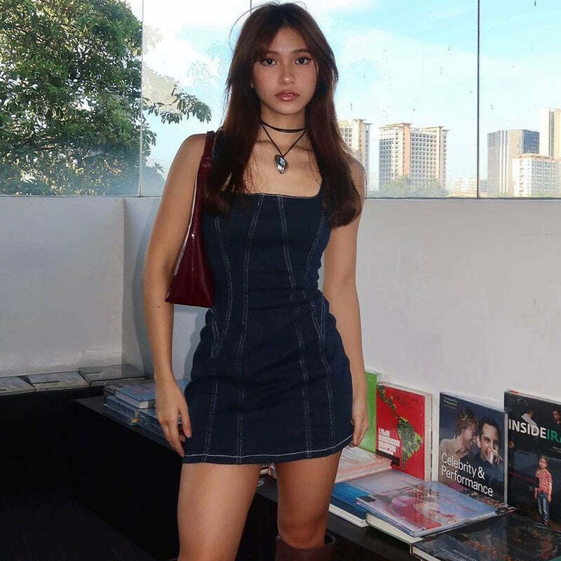 Niana Denim Mini Dress - Y2K Summer Outfit, 90s Fashion, Grunge, Retro Style, Y2K Party Look